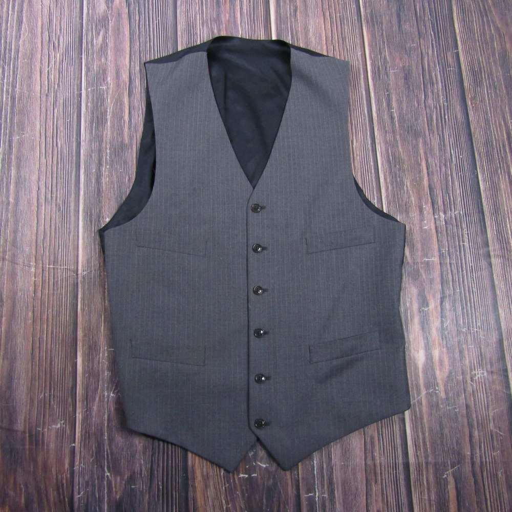 Suit Vest‎ Mens 40 Gray Striped Wool 2 Piece Belted Formal Waistcoat Wedding
